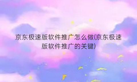 “京东极速版软件推广怎么做(京东极速版软件推广的关键)
