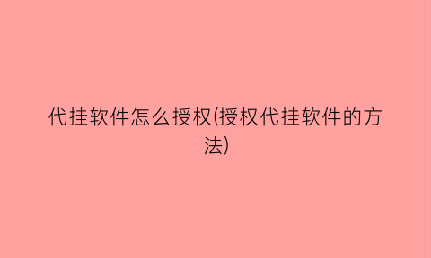 代挂软件怎么授权(授权代挂软件的方法)