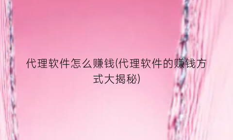 代理软件怎么赚钱(代理软件的赚钱方式大揭秘)