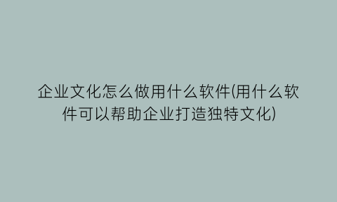 “企业文化怎么做用什么软件(用什么软件可以帮助企业打造独特文化)