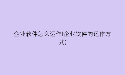 “企业软件怎么运作(企业软件的运作方式)