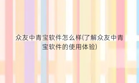 众友中青宝软件怎么样(了解众友中青宝软件的使用体验)