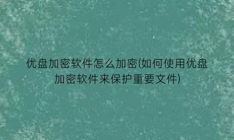 优盘加密软件怎么加密(如何使用优盘加密软件来保护重要文件)