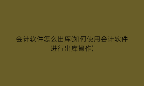 “会计软件怎么出库(如何使用会计软件进行出库操作)