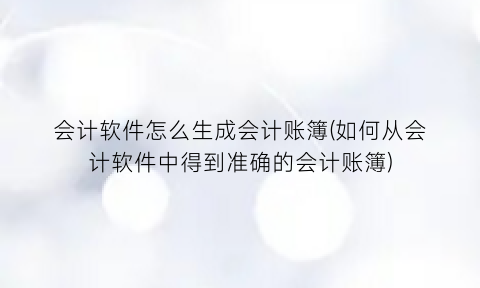 “会计软件怎么生成会计账簿(如何从会计软件中得到准确的会计账簿)