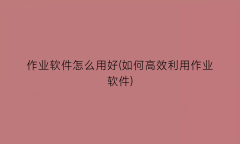 作业软件怎么用好(如何高效利用作业软件)