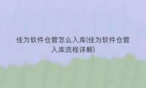 佳为软件仓管怎么入库(佳为软件仓管入库流程详解)