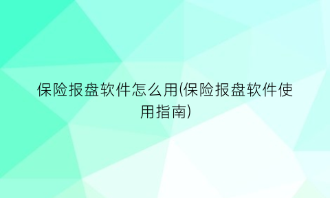 保险报盘软件怎么用(保险报盘软件使用指南)