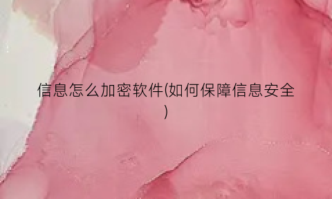 信息怎么加密软件(如何保障信息安全)