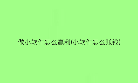 做小软件怎么赢利(小软件怎么赚钱)