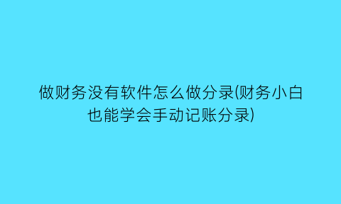 做财务没有软件怎么做分录(财务小白也能学会手动记账分录)