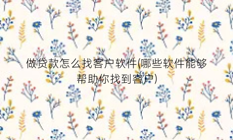 “做贷款怎么找客户软件(哪些软件能够帮助你找到客户)