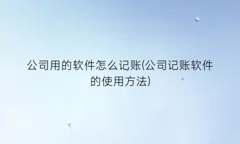 公司用的软件怎么记账(公司记账软件的使用方法)