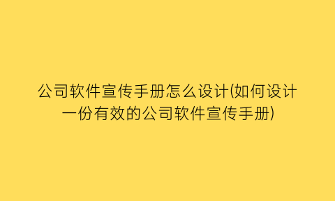 公司软件宣传手册怎么设计(如何设计一份有效的公司软件宣传手册)