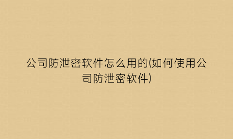 “公司防泄密软件怎么用的(如何使用公司防泄密软件)