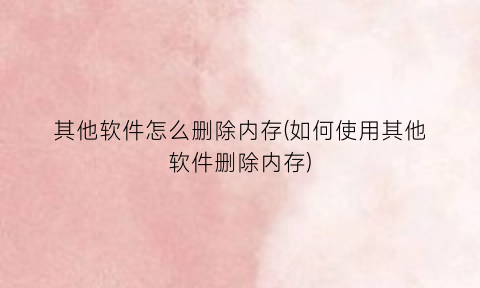 其他软件怎么删除内存(如何使用其他软件删除内存)