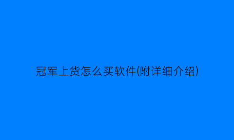 冠军上货怎么买软件(附详细介绍)