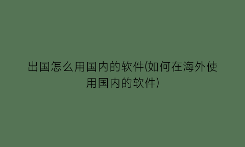 出国怎么用国内的软件(如何在海外使用国内的软件)