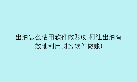 出纳怎么使用软件做账(如何让出纳有效地利用财务软件做账)