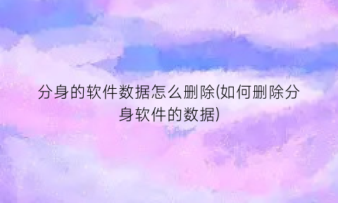 “分身的软件数据怎么删除(如何删除分身软件的数据)