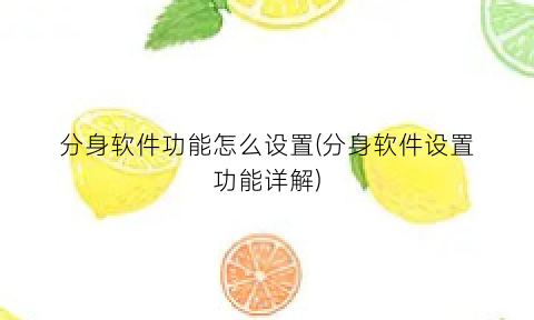 “分身软件功能怎么设置(分身软件设置功能详解)