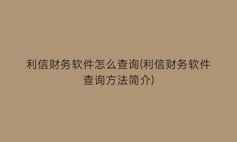 利信财务软件怎么查询(利信财务软件查询方法简介)