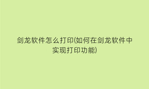 剑龙软件怎么打印(如何在剑龙软件中实现打印功能)