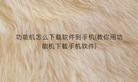 “功能机怎么下载软件到手机(教你用功能机下载手机软件)