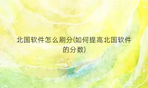“北国软件怎么刷分(如何提高北国软件的分数)