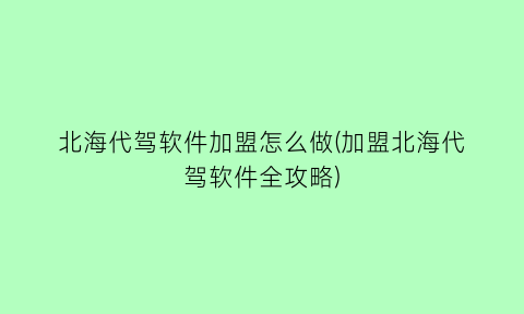 “北海代驾软件加盟怎么做(加盟北海代驾软件全攻略)