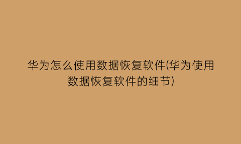 “华为怎么使用数据恢复软件(华为使用数据恢复软件的细节)