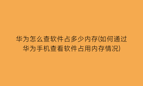 华为怎么查软件占多少内存(如何通过华为手机查看软件占用内存情况)