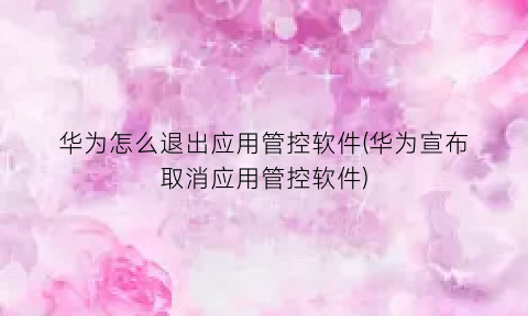 “华为怎么退出应用管控软件(华为宣布取消应用管控软件)