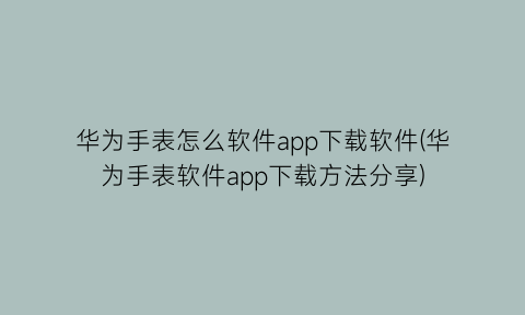 华为手表怎么软件app下载软件(华为手表软件app下载方法分享)