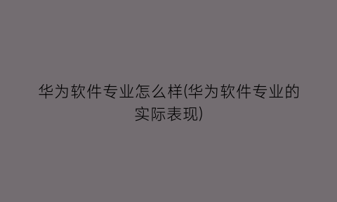 “华为软件专业怎么样(华为软件专业的实际表现)