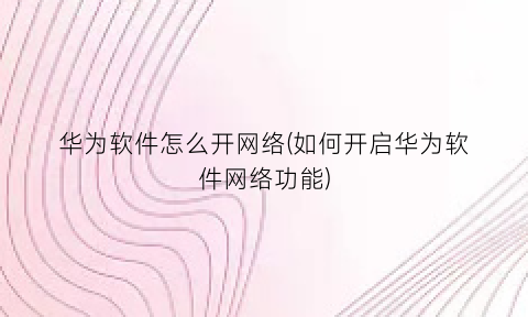 华为软件怎么开网络(如何开启华为软件网络功能)