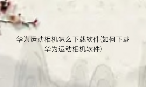 “华为运动相机怎么下载软件(如何下载华为运动相机软件)