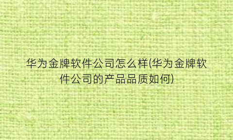“华为金牌软件公司怎么样(华为金牌软件公司的产品品质如何)