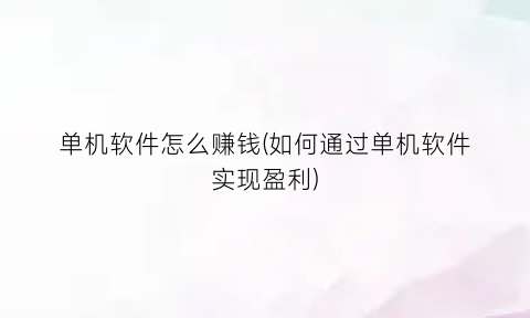 单机软件怎么赚钱(如何通过单机软件实现盈利)