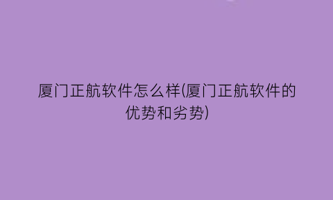 厦门正航软件怎么样(厦门正航软件的优势和劣势)