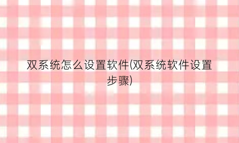 双系统怎么设置软件(双系统软件设置步骤)