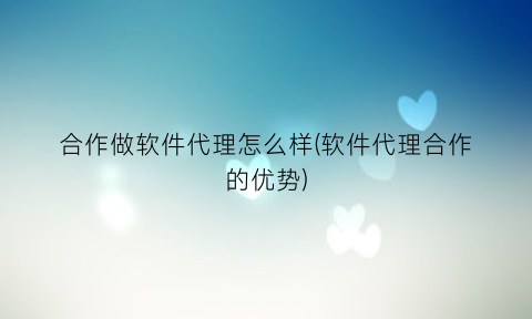 “合作做软件代理怎么样(软件代理合作的优势)
