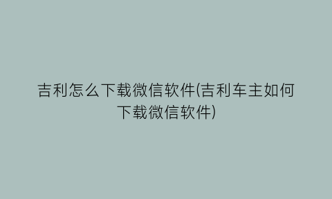 “吉利怎么下载微信软件(吉利车主如何下载微信软件)