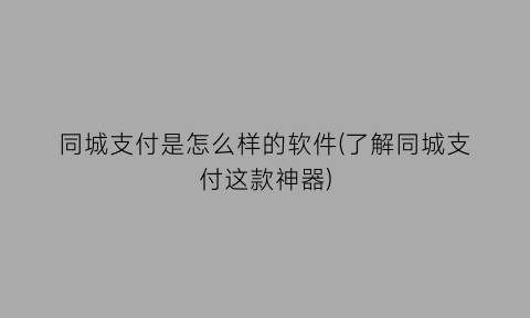 “同城支付是怎么样的软件(了解同城支付这款神器)