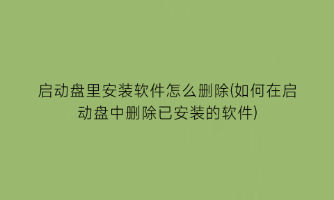 启动盘里安装软件怎么删除(如何在启动盘中删除已安装的软件)