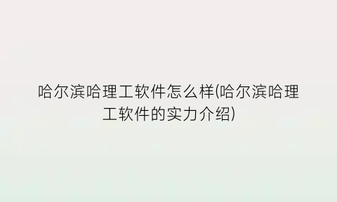 哈尔滨哈理工软件怎么样(哈尔滨哈理工软件的实力介绍)