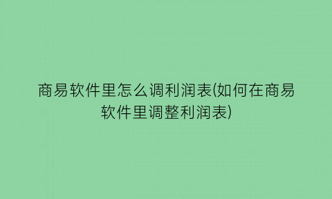 “商易软件里怎么调利润表(如何在商易软件里调整利润表)