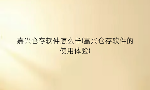 “嘉兴仓存软件怎么样(嘉兴仓存软件的使用体验)