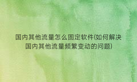 “国内其他流量怎么固定软件(如何解决国内其他流量频繁变动的问题)
