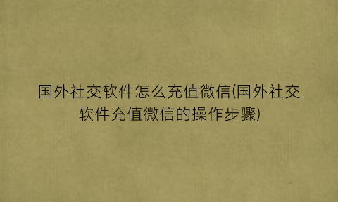 国外社交软件怎么充值微信(国外社交软件充值微信的操作步骤)